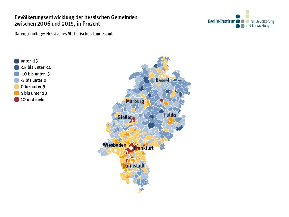 Bevölkerungsentwicklung der hessischen Gemeinden zwischen 2006 und 2015