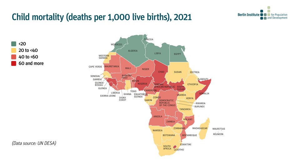 Child mortality (deaths per 1,000 live births), 2021