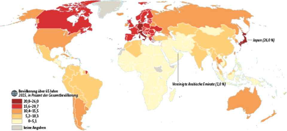 Bevölkerung über 65 Jahre, 2015, in Prozent der Gesamtbevölkerung