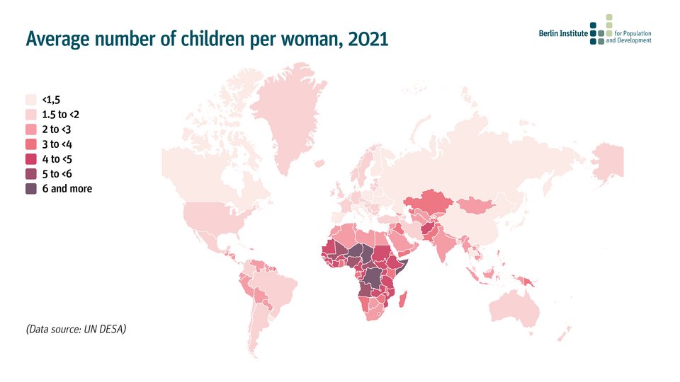 Average number of children per woman, 2021